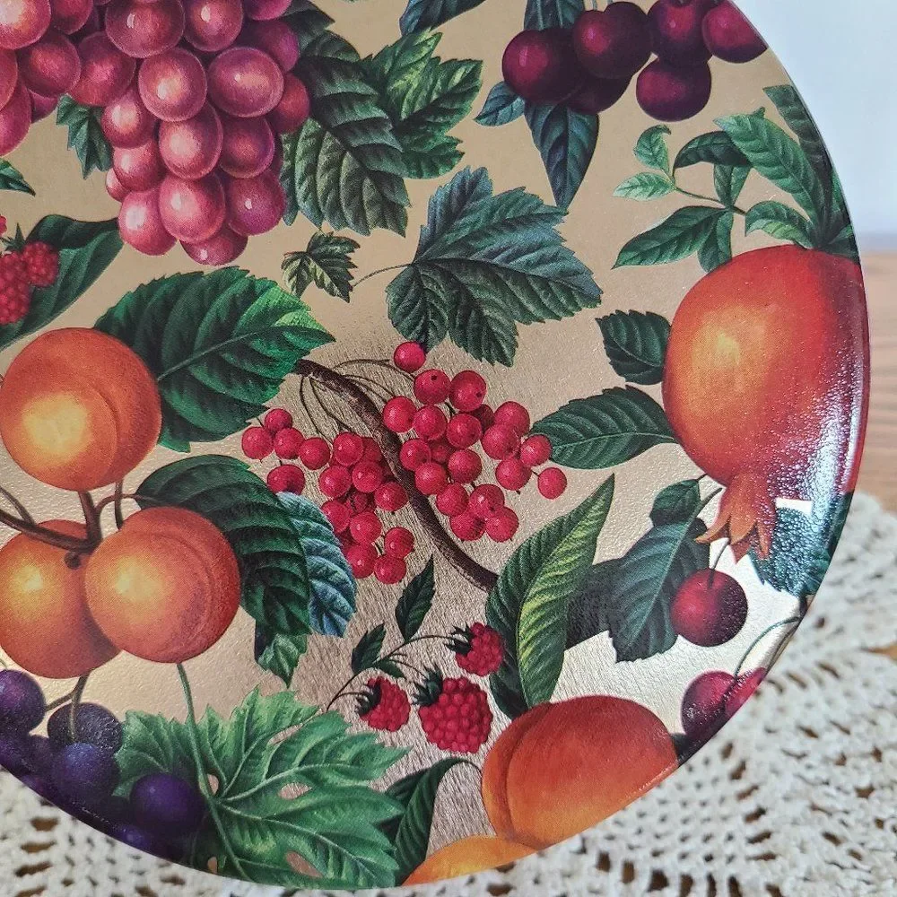 Vintage Tin Gold With Fruit And Leaves - Very Colorful - Great Condition